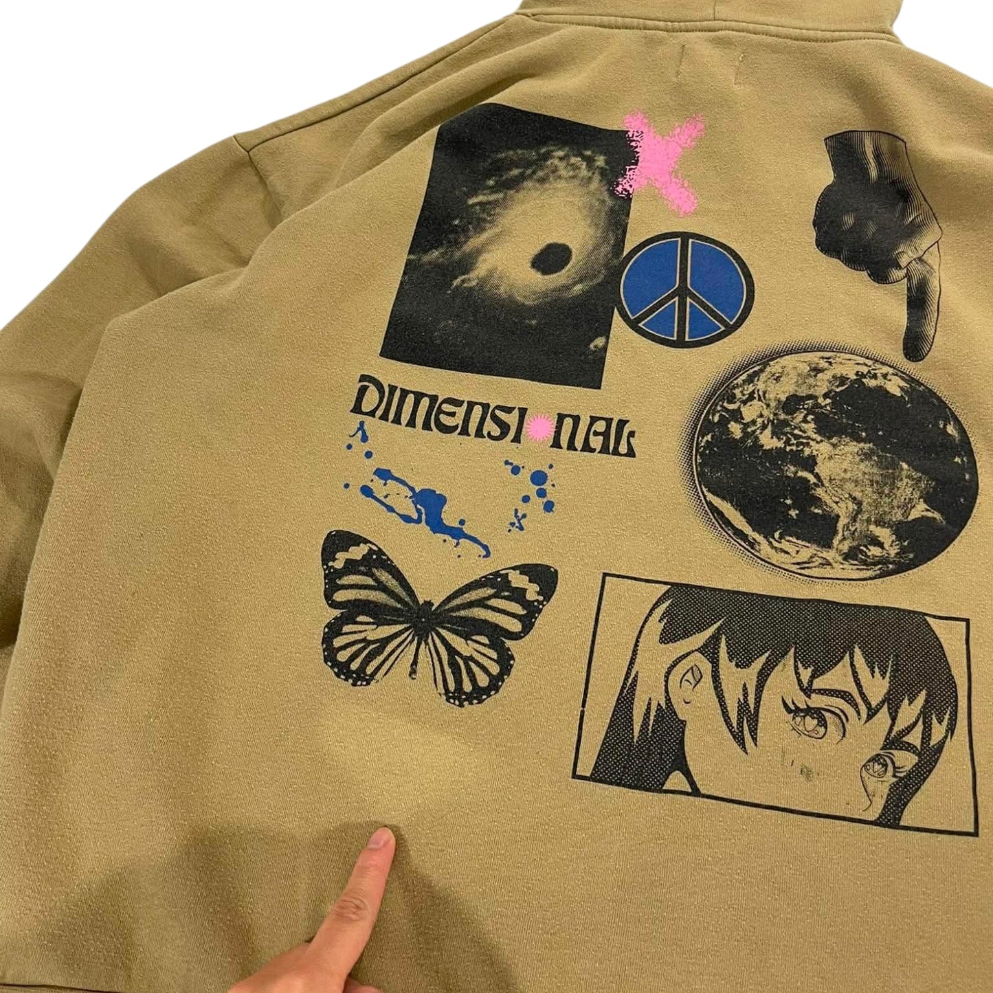 BROTHERS DESIGN TAN & BLACK GRAPHIC HOODIE (L)