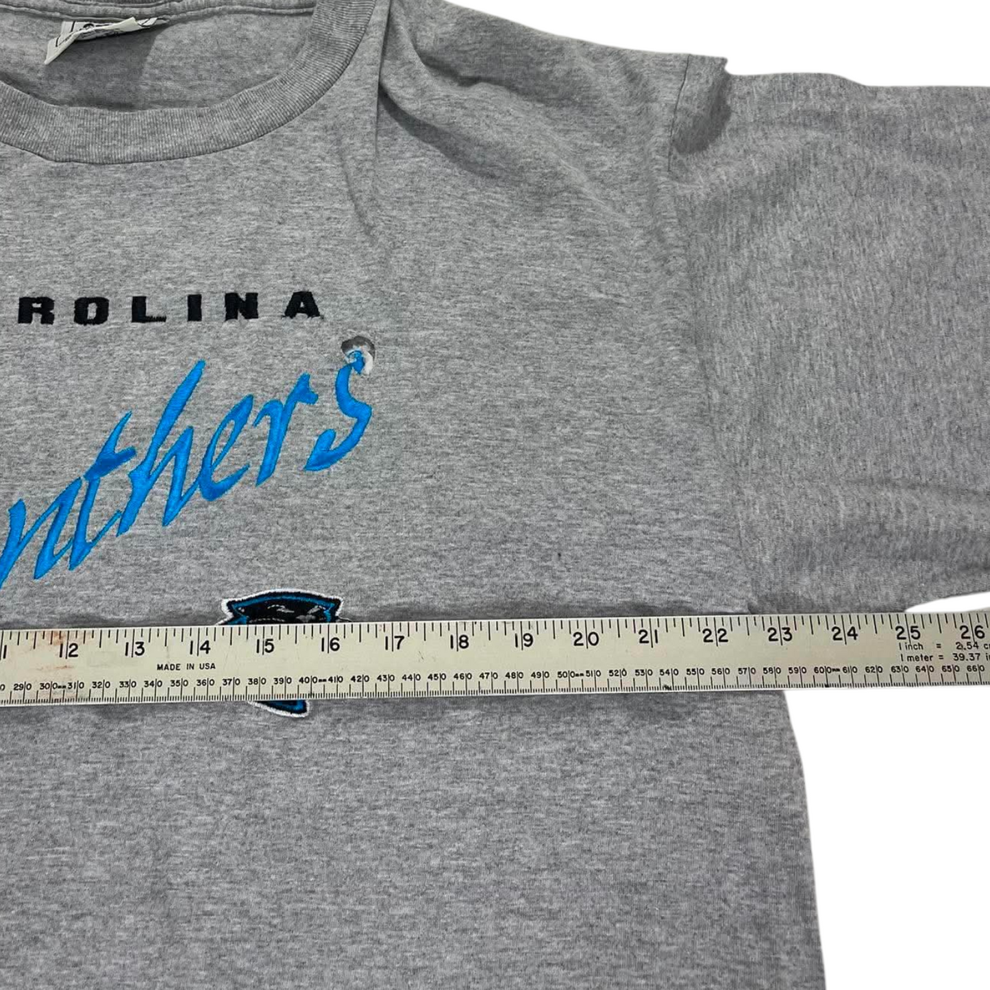 VINTAGE TRASHED VIBES LEE SPORT CAROLINA PANTHERS GREY TEE (XL)