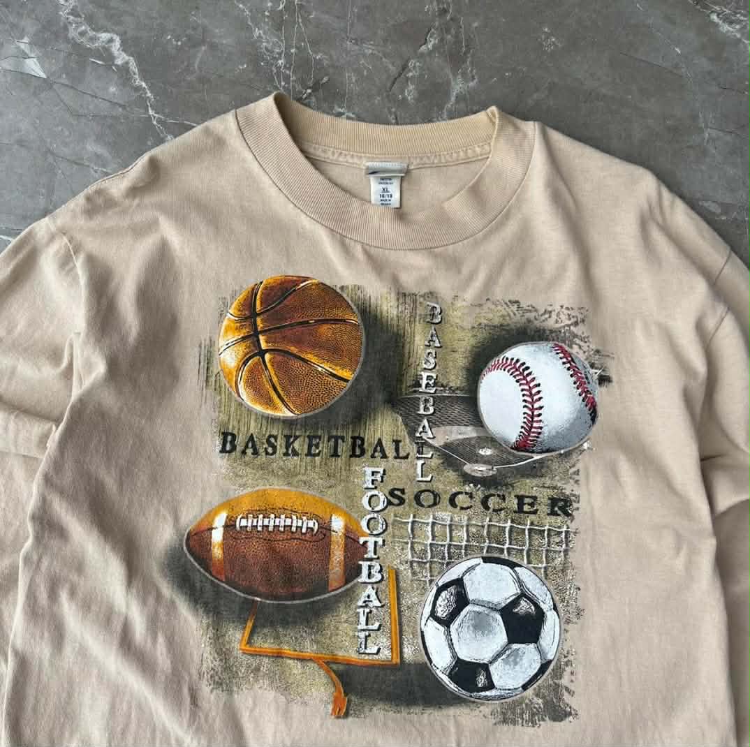 90s SPORTS GRAPHIC BASKETBALL, SOCCER LONG SLEEVED SHIRT (M-L)