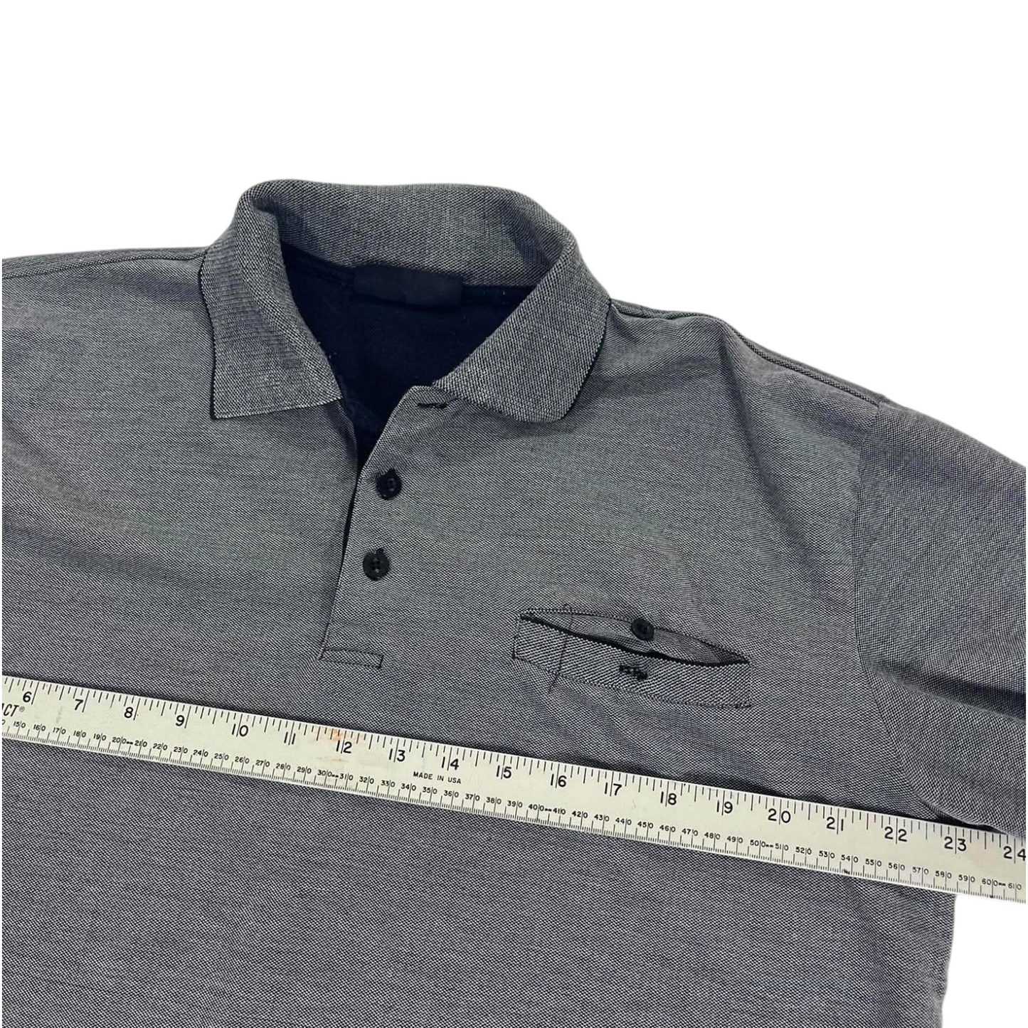 VINTAGE CHISEL GREY LONG SLEEVE POLO (L)