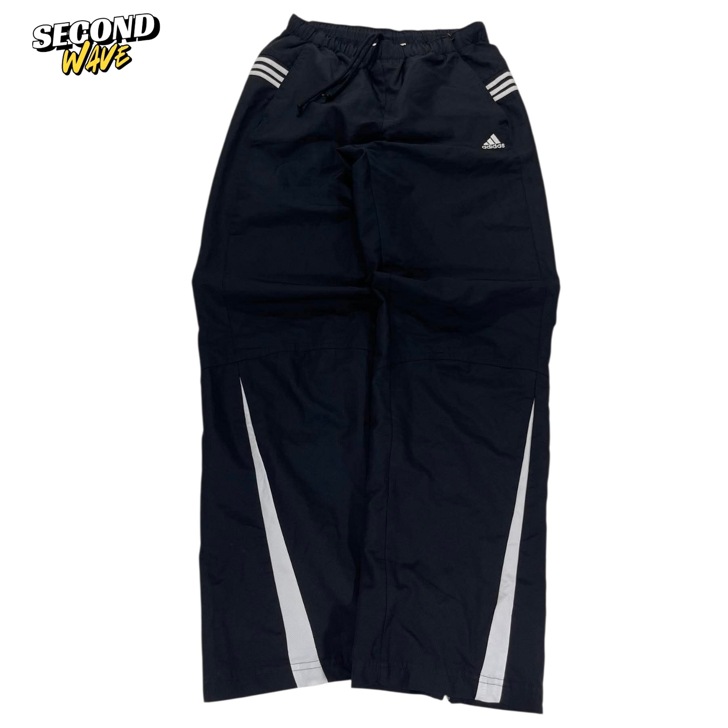 ADIDAS BLACK TRACK PANTS WITH WHITE STRIPES (S)