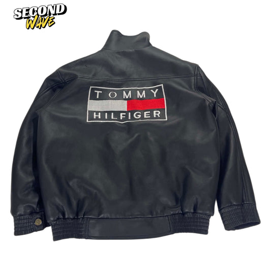 VINTAGE BL TOMMY HILFIGER BLACK LEATHER JACKET (S)