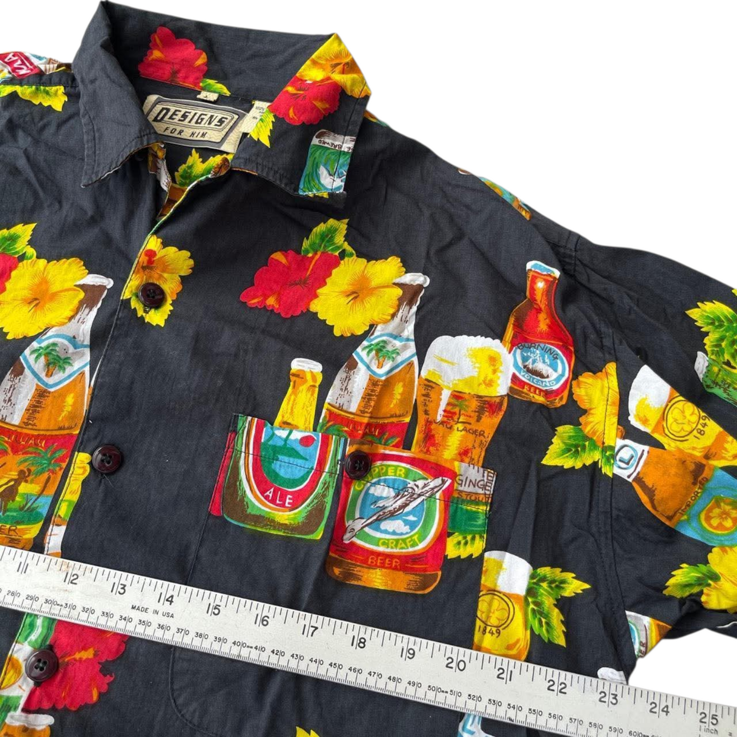 90S BEER ALOHA BUTTON UP SHIRT (L)