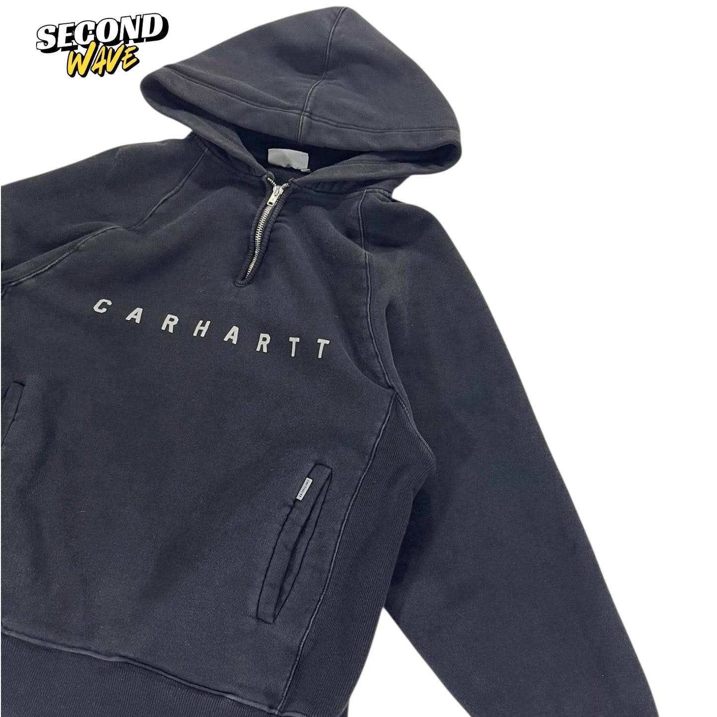 CARHARTT FADED BLACK QUARTER ZIP HOODIE (M)