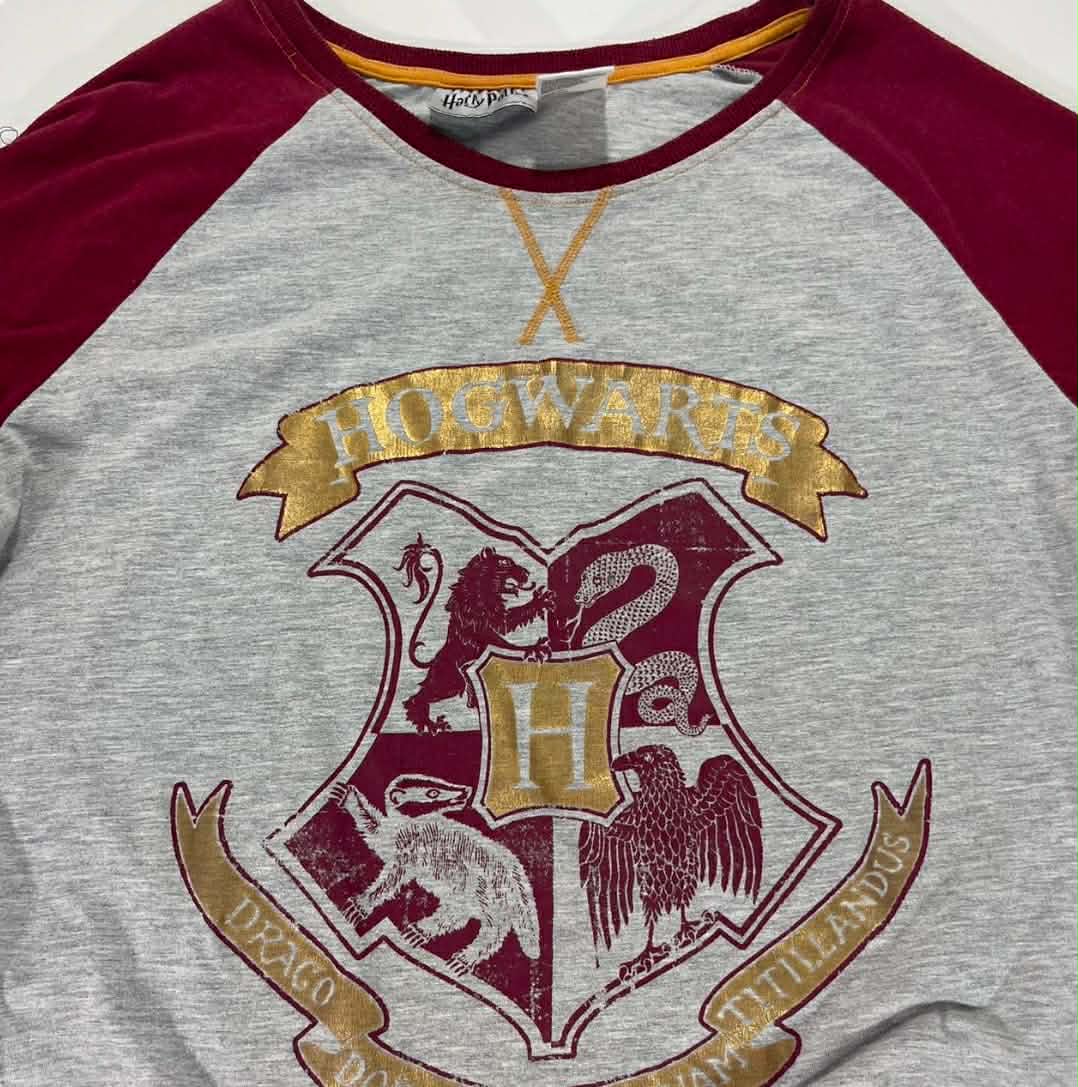 HARRY POTTER HOGWARTS GREY AND BURGUNDY LONG SLEEVE TOP (L-XL)