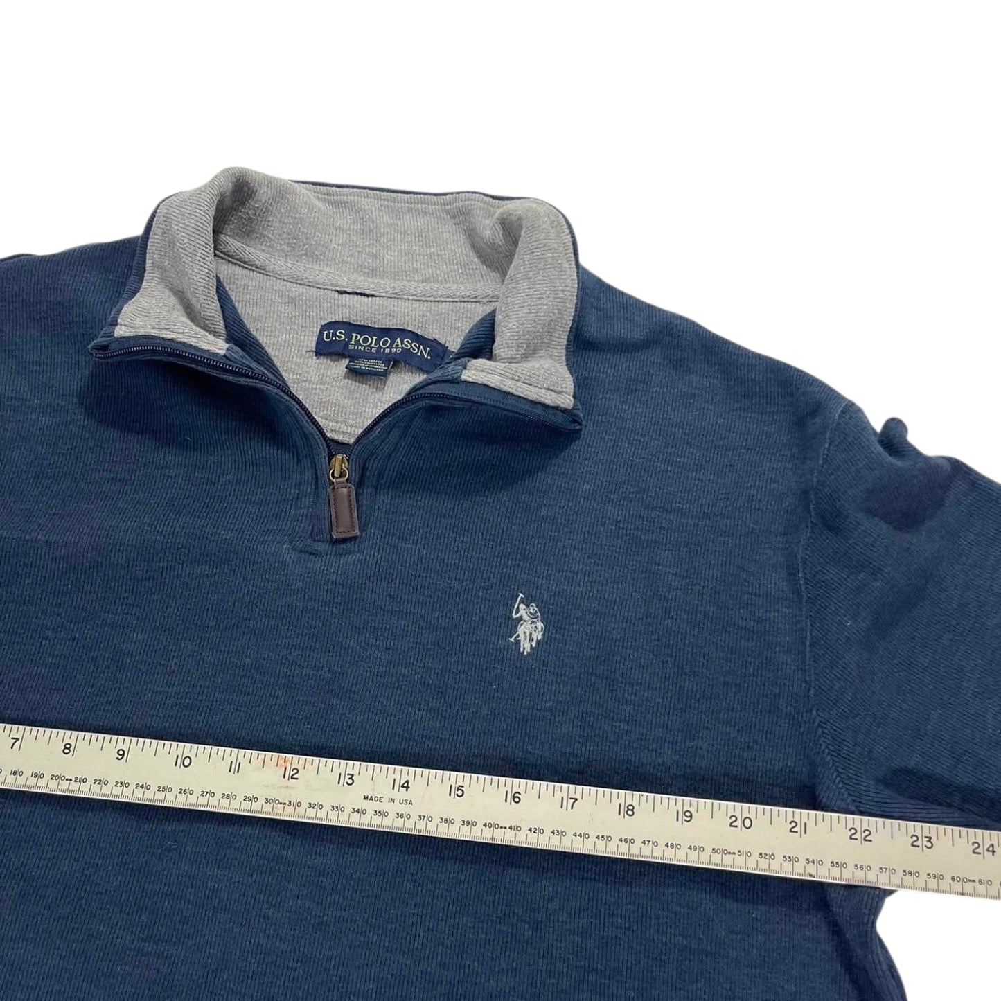 VINTAGE U.S. POLO ASSN. NAVY BLUE QUARTER ZIP SWEATSHIRT (L)