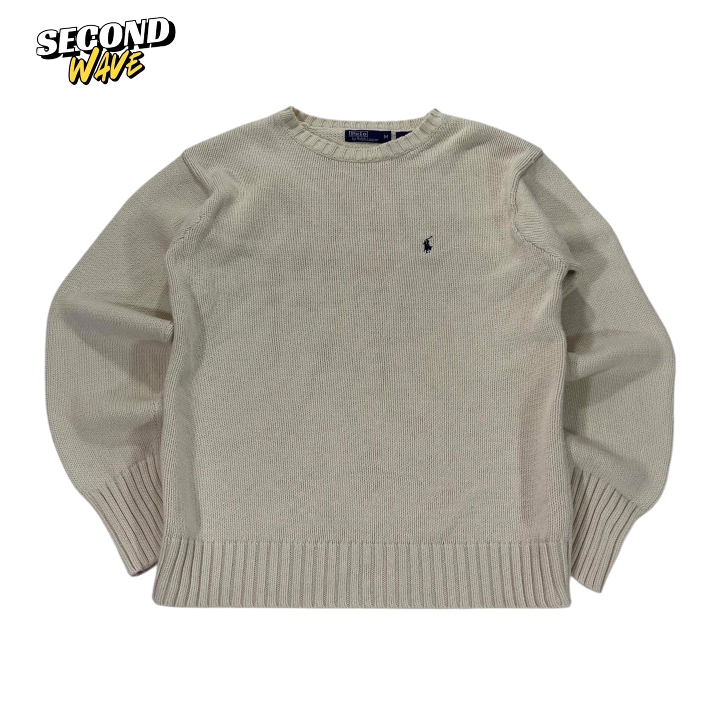 VINTAGE 100% COTTON POLO RALPH LAUREN CREAM COTTON KNIT SWEATER (M-L)