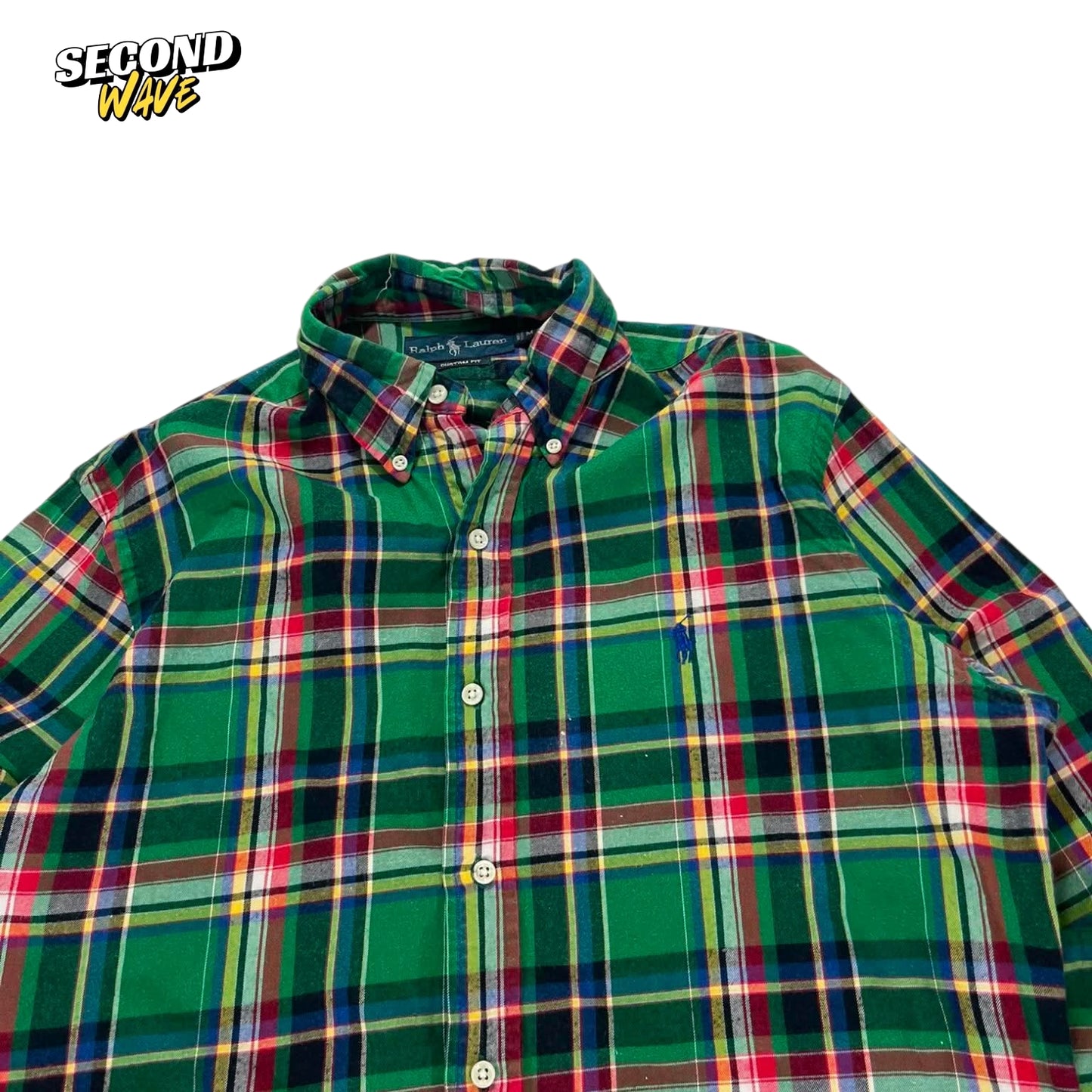 VINTAGE RALPH LAUREN GREEN PLAID BUTTON UP SHIRT (M)