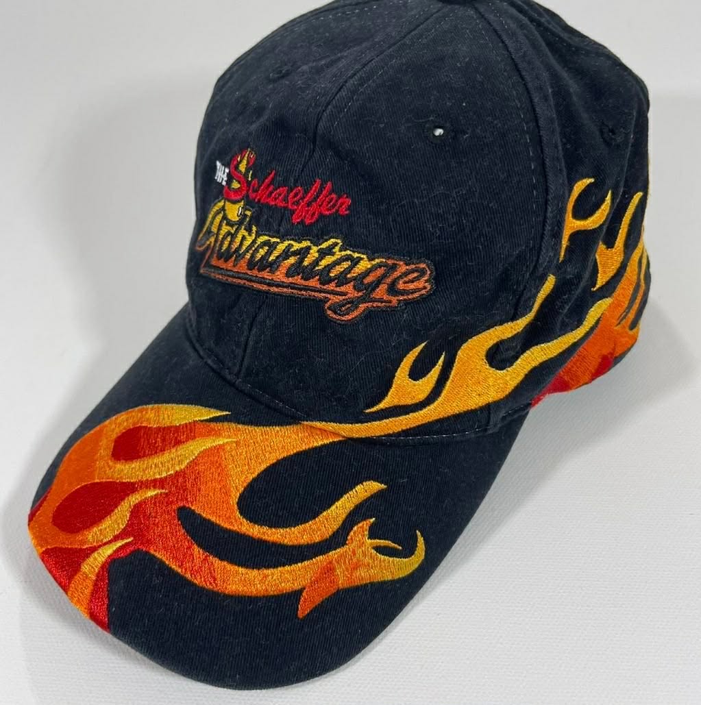 VINTAGE SCHAEFFER ADVANTAGE BLACK FLAME EMBROIDERED BASEBALL CAP