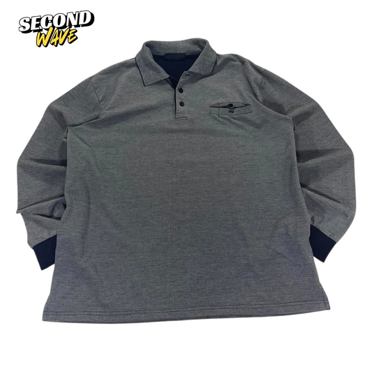 VINTAGE CHISEL GREY LONG SLEEVE POLO (L)