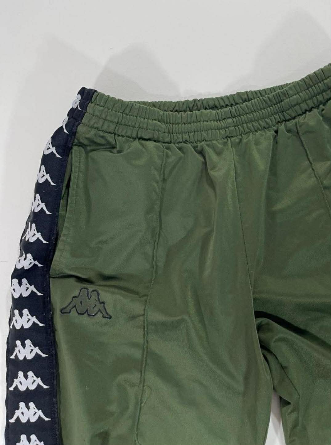 KAPPA GREEN TRACK PANTS WITH WHITE & NAVY STRIPES (M-L)
