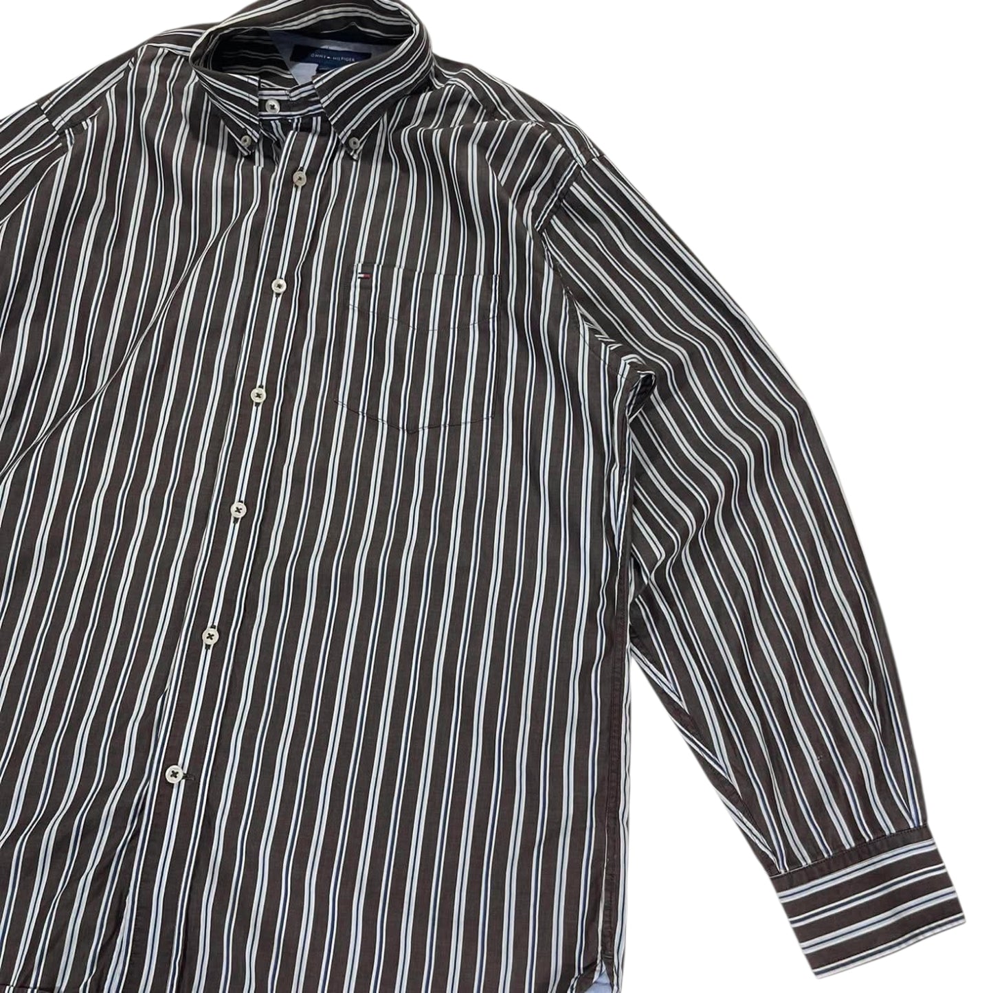 VINTAGE TOMMY HILFIGER STRIPED BUTTON UP SHIRT (M)