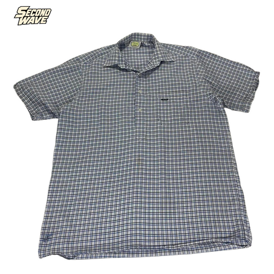 AERTEX BLUE & WHITE PLAID COTTON BUTTON (M)