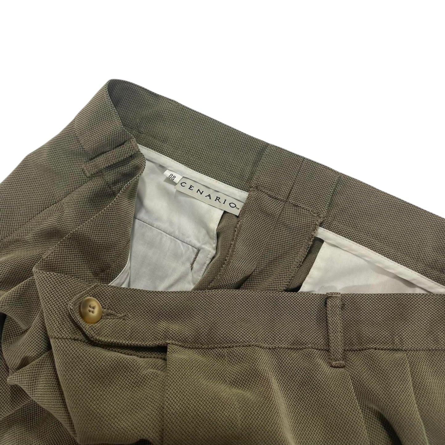 VINTAGE CENARIO KHAKI WIDE LEG TROUSERS (34)