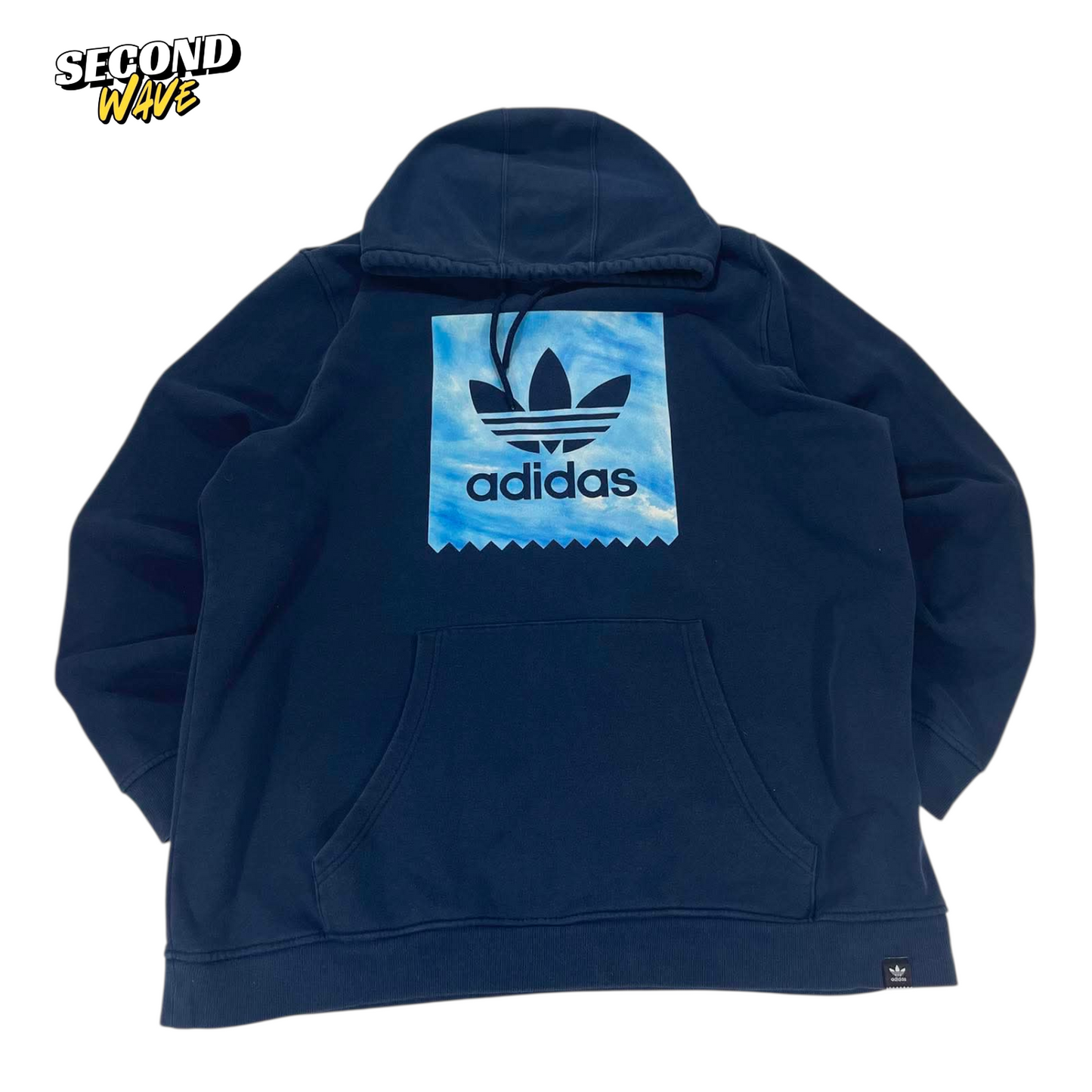 ADIDAS NAVY BLUE HOODIE WITH BLUE CLOUD GRAPHIC (XXL)