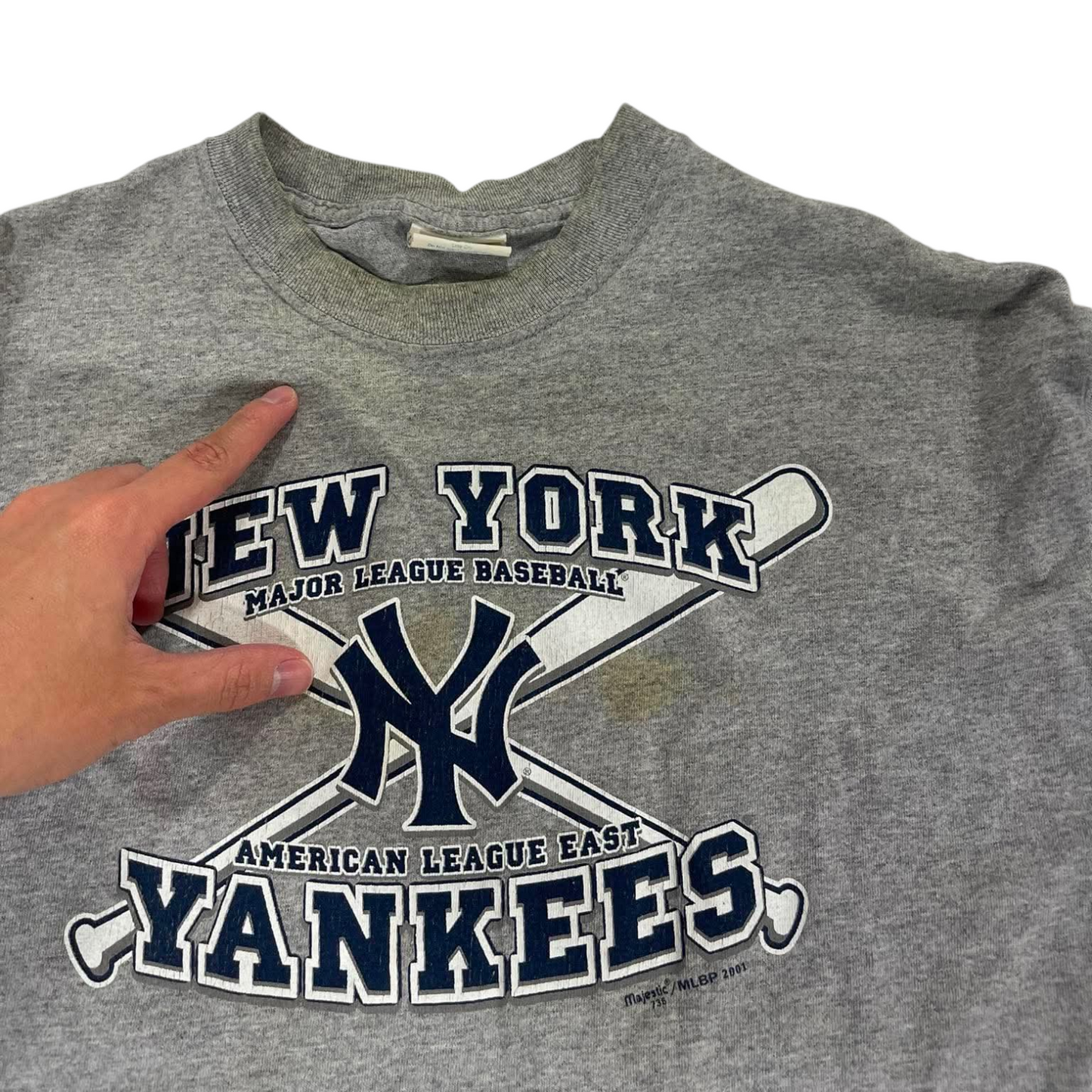 VINTAGE GREY NEW YORK YANKEES MLB BASEBALL TEE (L)
