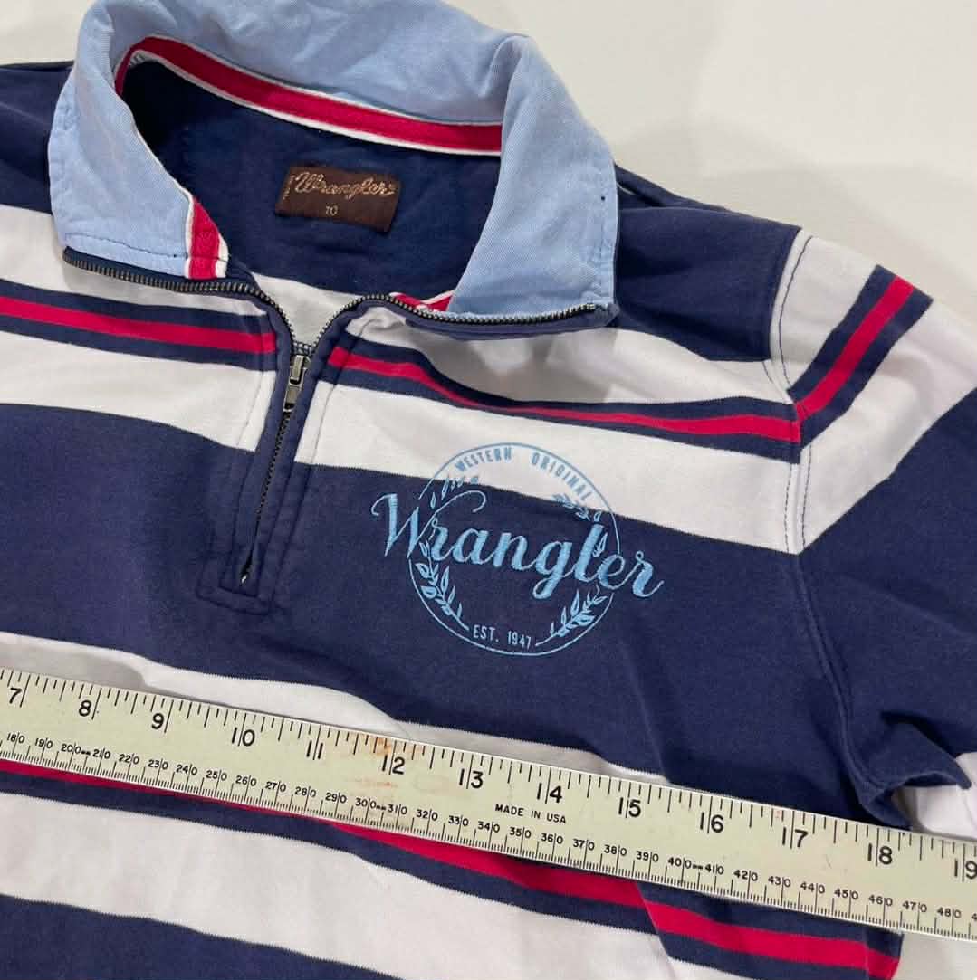 Y2K WRANGLER NAVY BLUE STRIPED QUARTER ZIP SWEATSHIRT (10)
