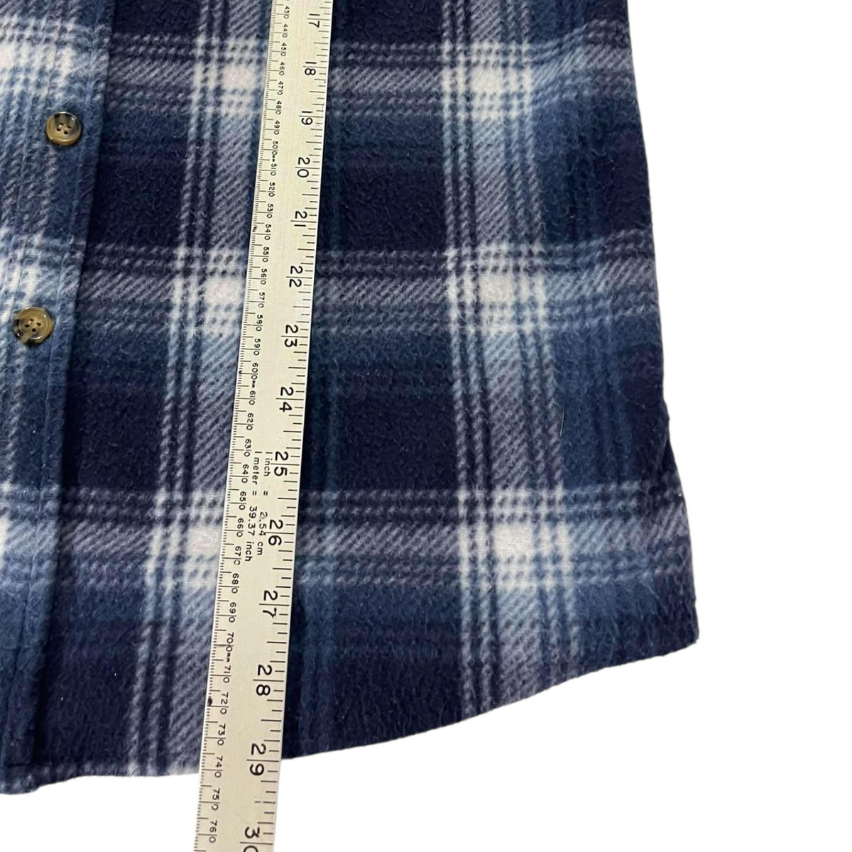 LOWES AUSTRALIA BLUE & WHITE PLAID FLANNEL (S, FITS LIKE M - L)