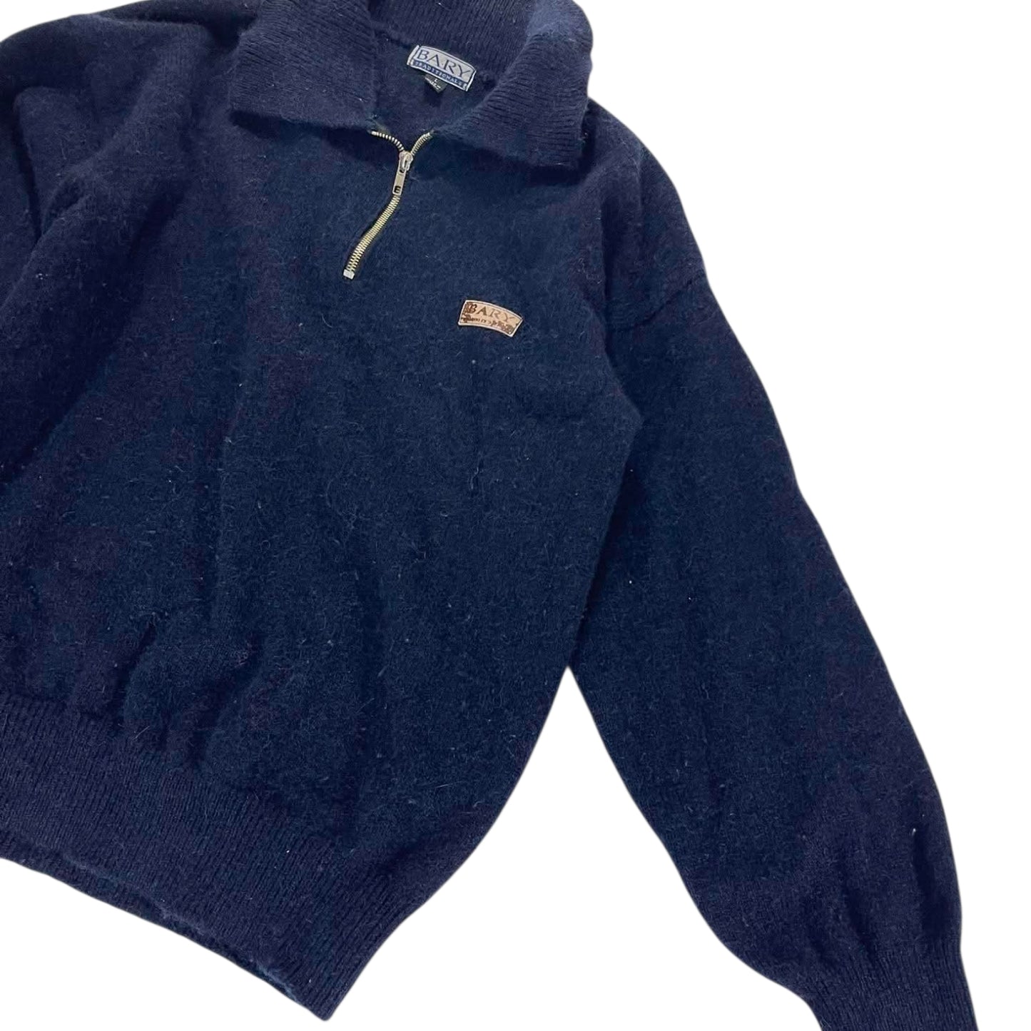 VINTAGE BARY NAVY BLUE QUARTER ZIP SWEATER (M-L)