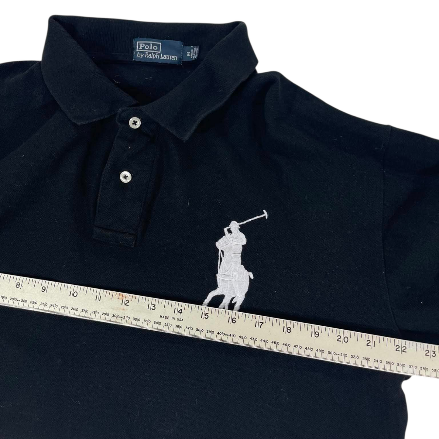 VINTAGE RALPH LAUREN BLACK CROPPED LONG SLEEVE POLO SHIRT (M)