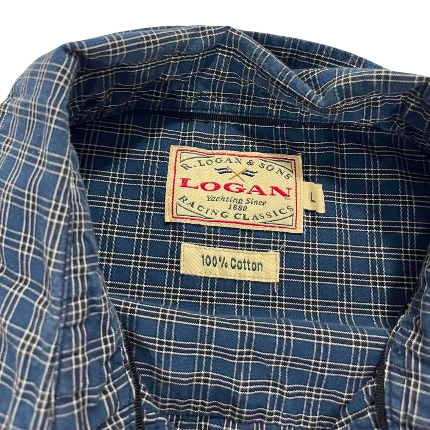 VINTAGE 100% COTTON LOGAN CLASSICS BLUE PLAID (L)