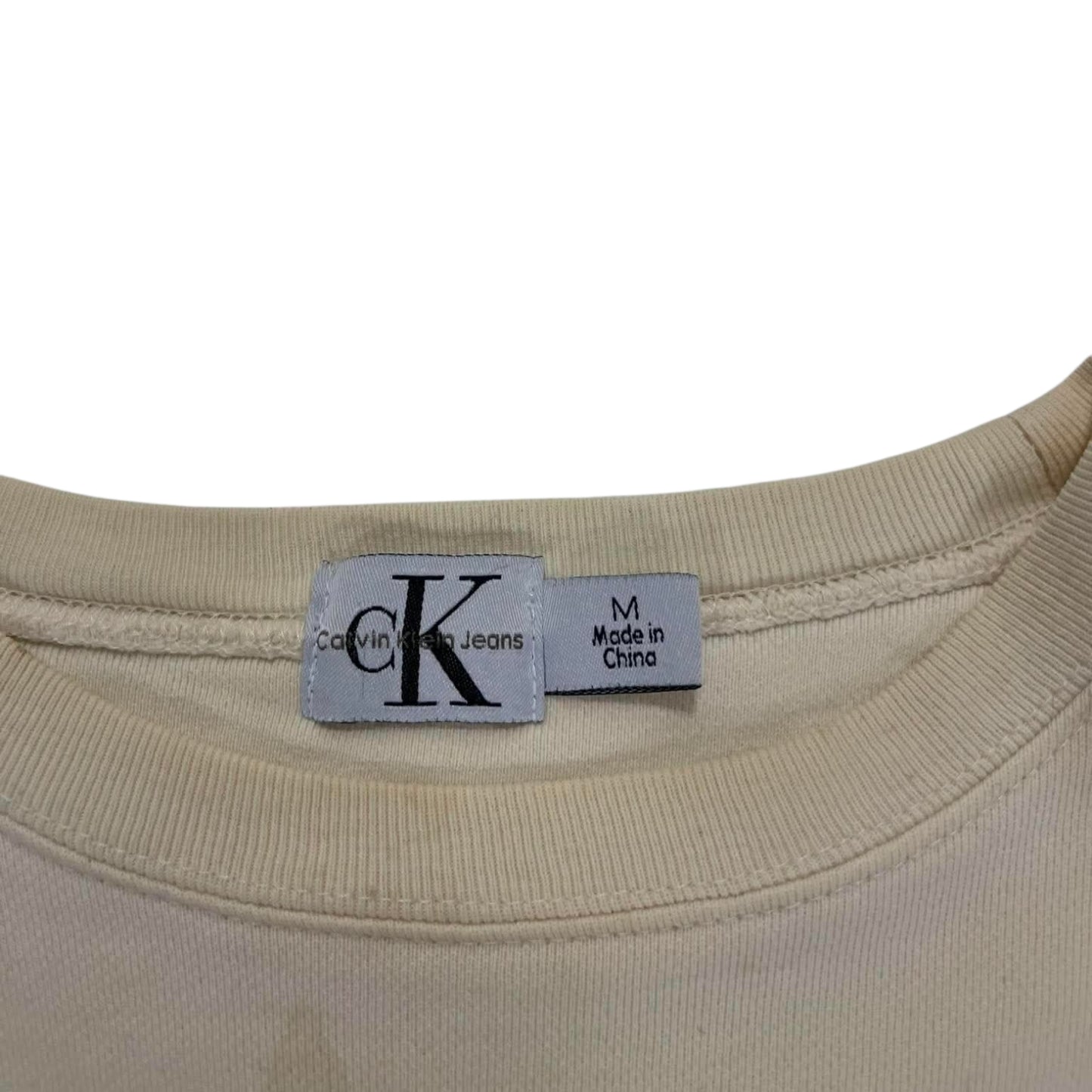 TRASHED VIBES CALVIN KLEIN CREAM CREWNECK (M)