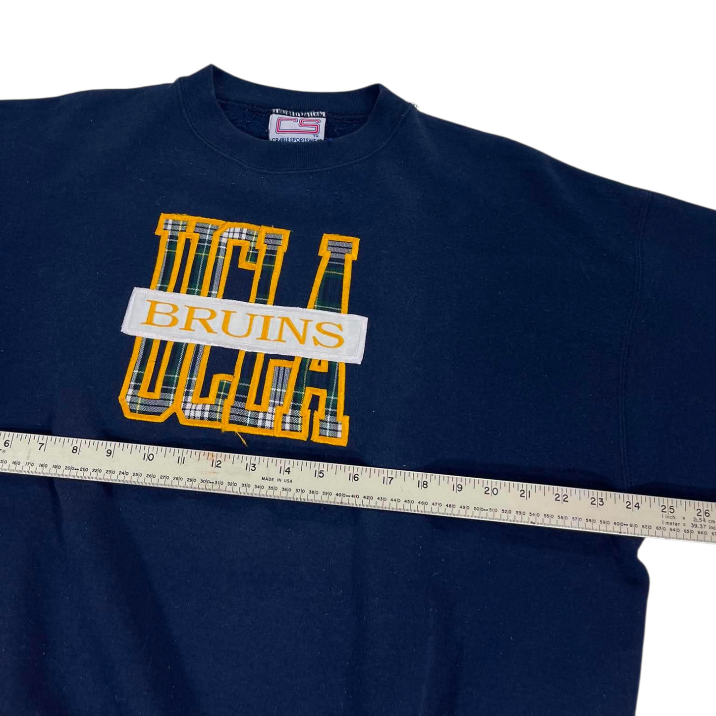 90S UCLA EMBROIDERED BRUINS NAVY CREWNECK (L-XL)
