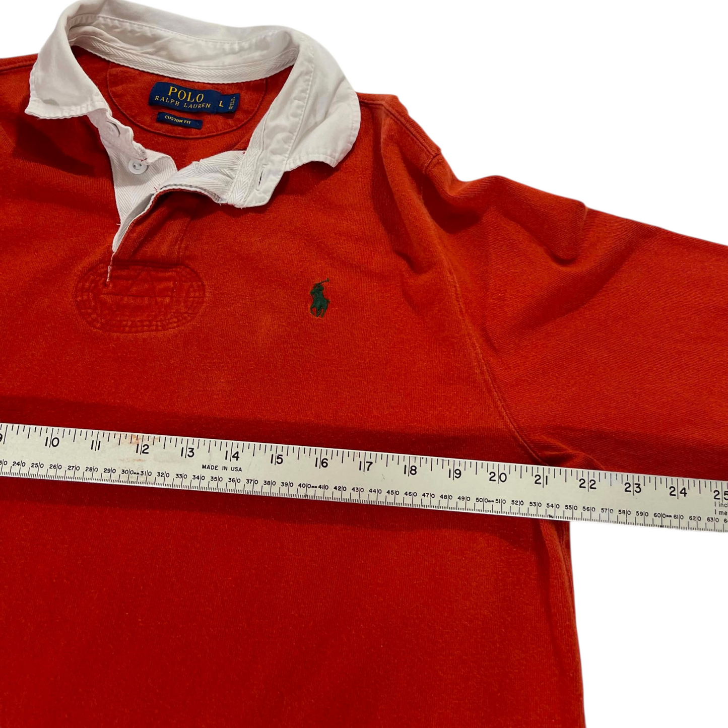 POLO RALPH LAUREN ORANGE RUGBY LONG SLEEVE POLO (L)
