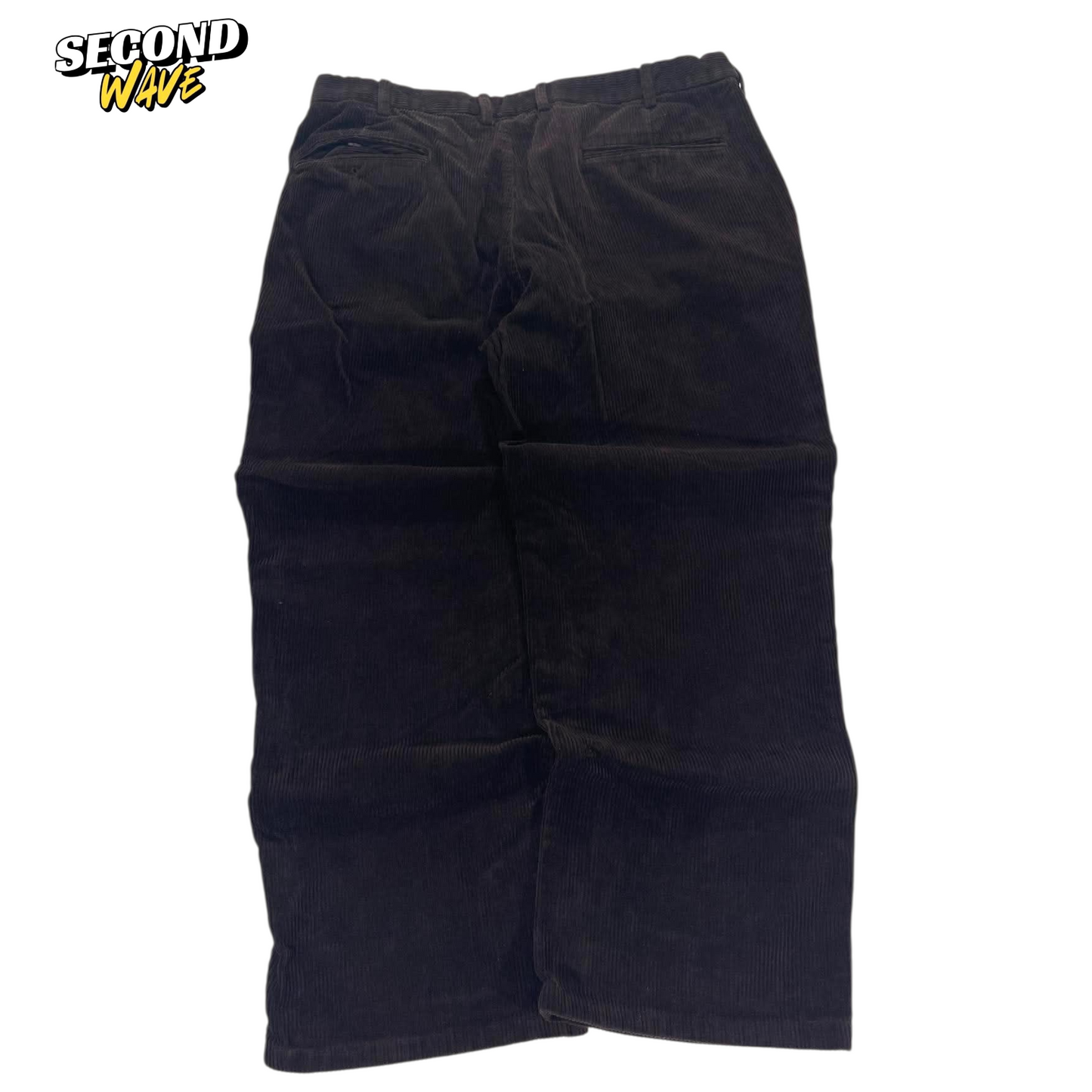 DARK BROWN CHISEL CORDUROY WIDE LEG TROUSERS (34)