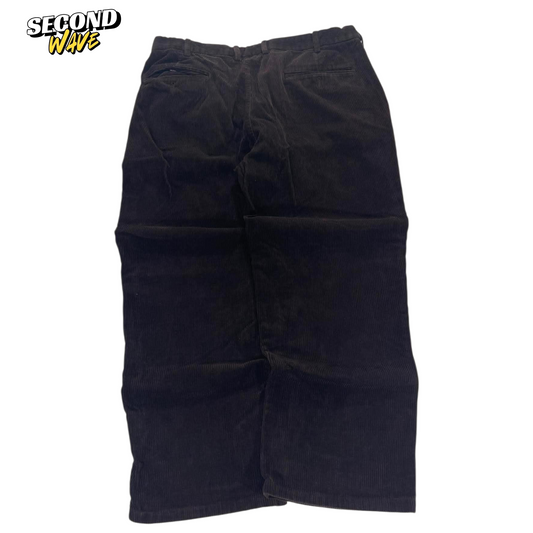 DARK BROWN CHISEL CORDUROY WIDE LEG TROUSERS (34)