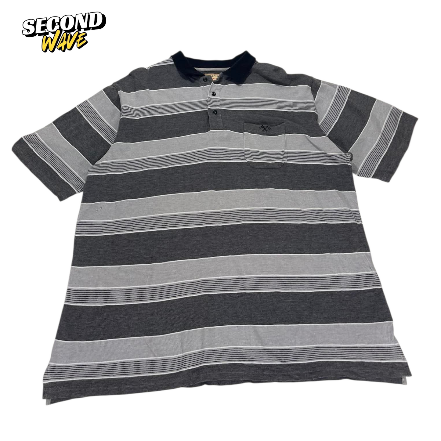 VINTAGE LOGAN & SONS GREY STRIPED POLO SHIRT (XL)