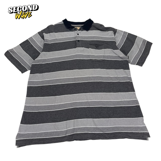 VINTAGE LOGAN & SONS GREY STRIPED POLO SHIRT (XL)