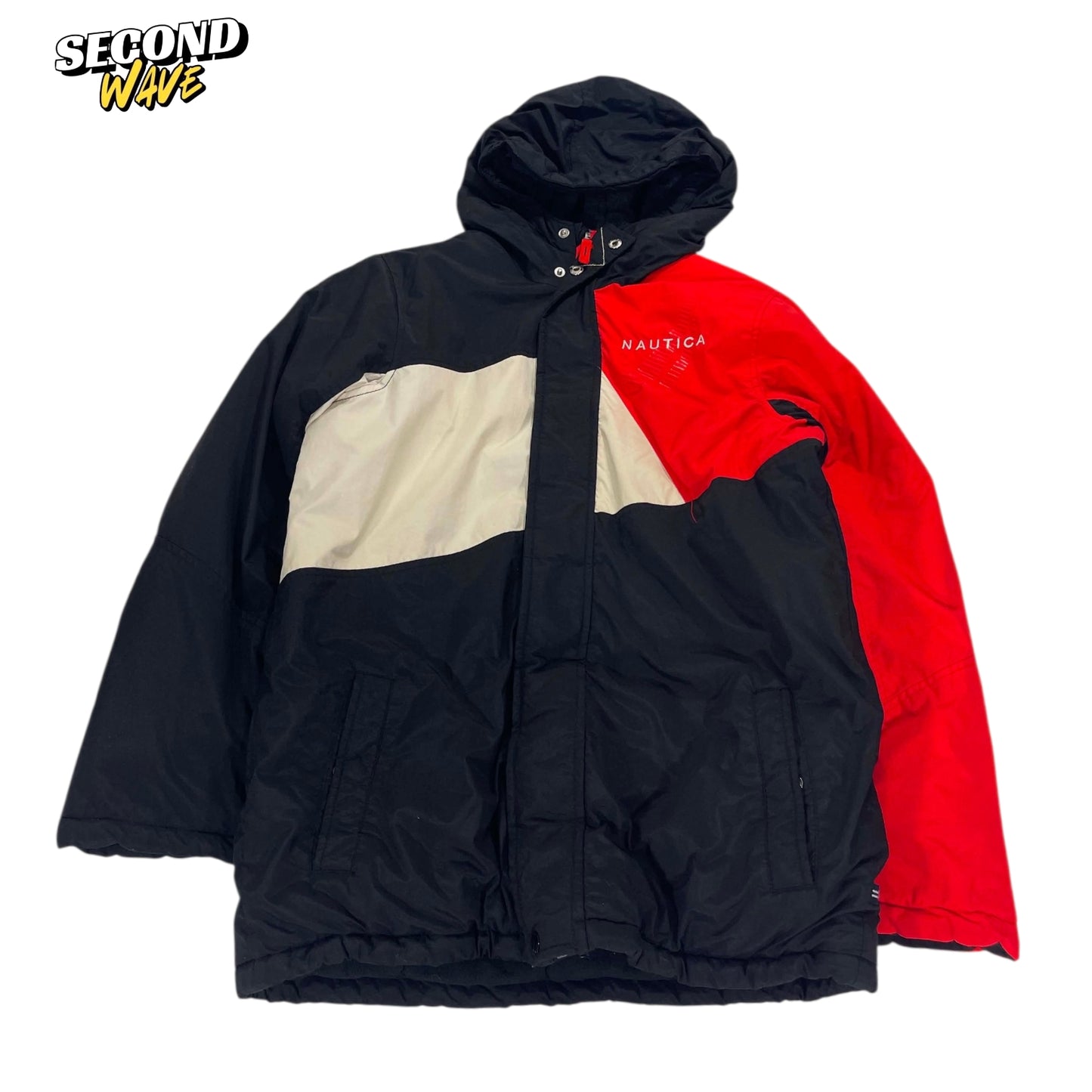 VINTAGE PUFFER NAUTICA BLACK AND RED JACKET (S)