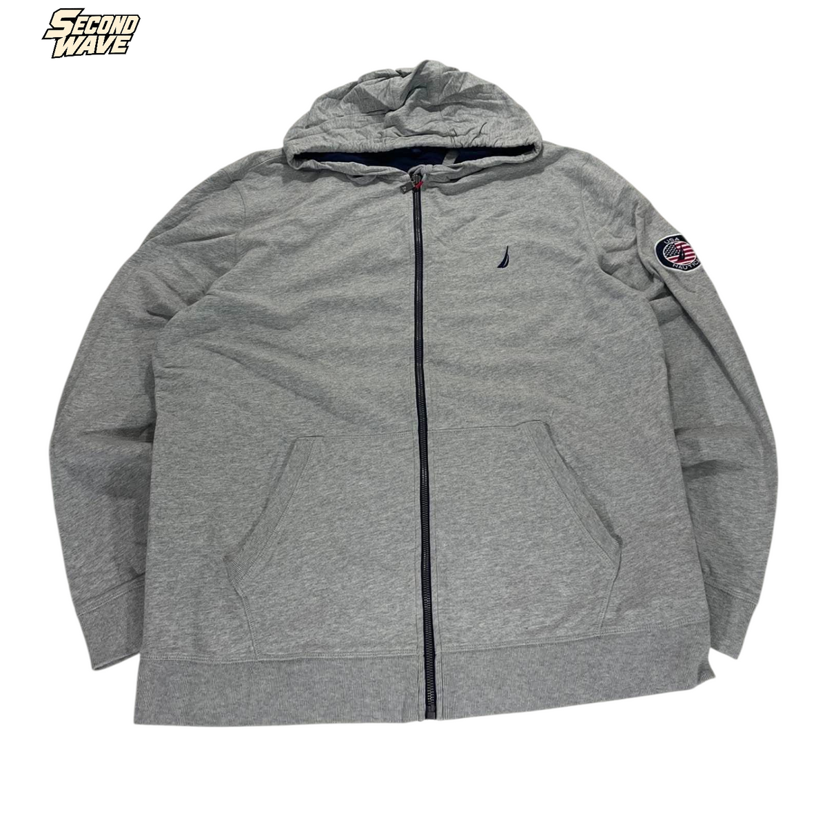 NAUTICA GREY ZIP UP HOODIE (BEST FIT L - XL)