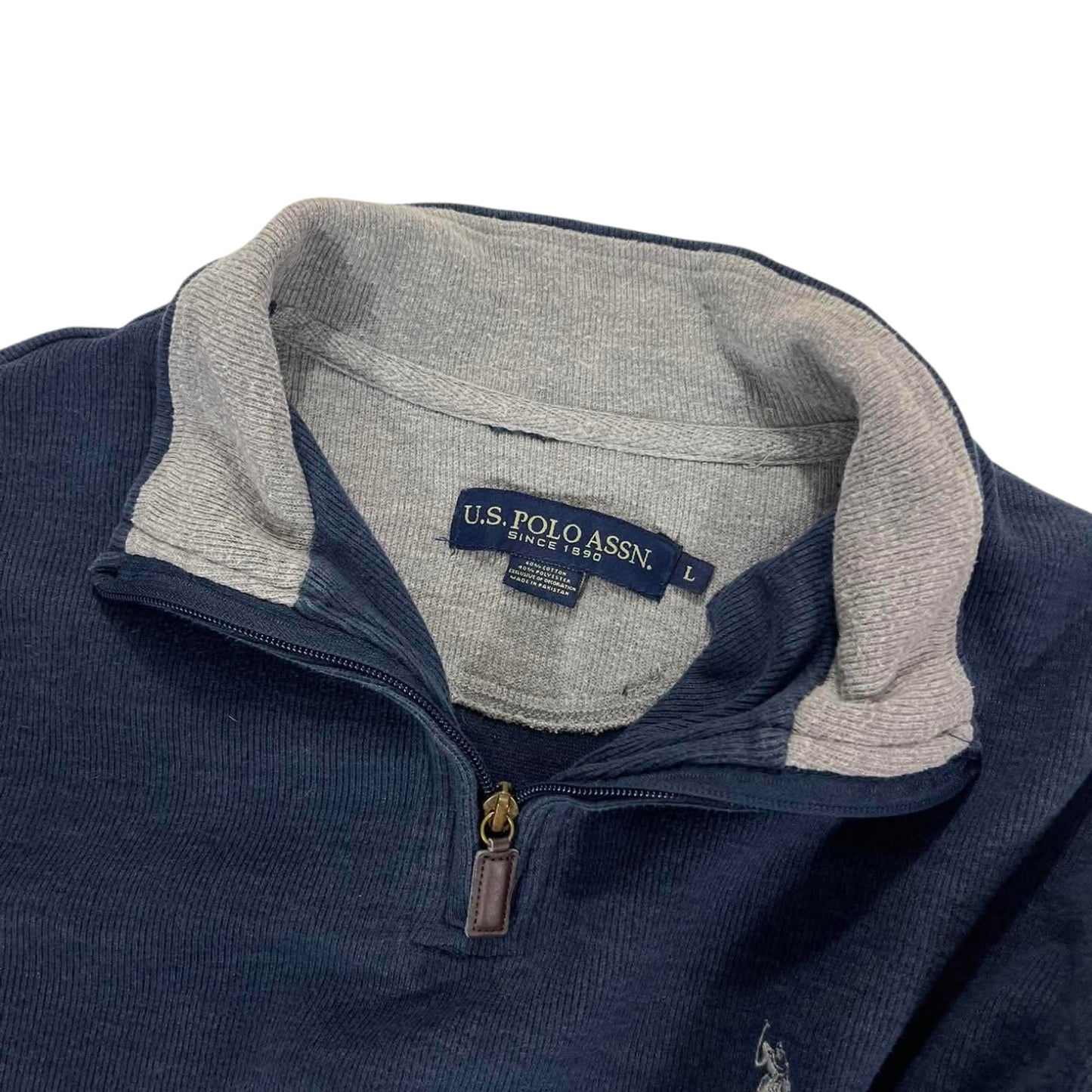 VINTAGE U.S. POLO ASSN. NAVY BLUE QUARTER ZIP SWEATSHIRT (L)
