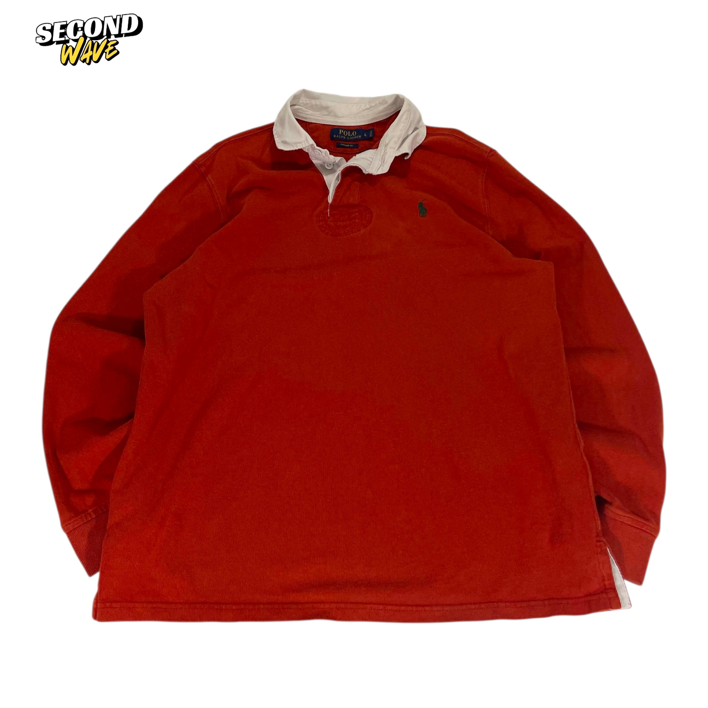 POLO RALPH LAUREN ORANGE RUGBY LONG SLEEVE POLO (L)