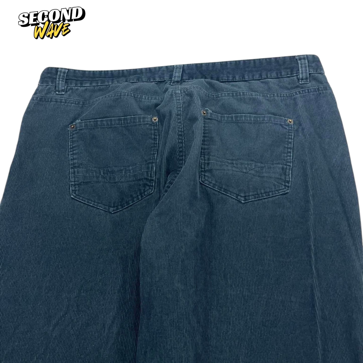 VINTAGE SOUTHCAPE BLUE CORDUROY WIDE LEG TROUSERS (38)