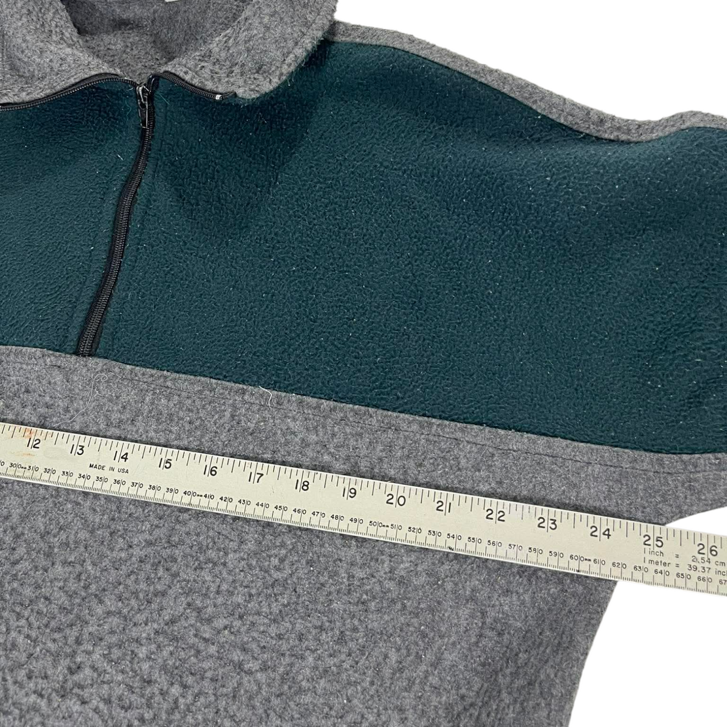90S GREEN & GREY QUARTER ZIP FLEECE (L-XL)