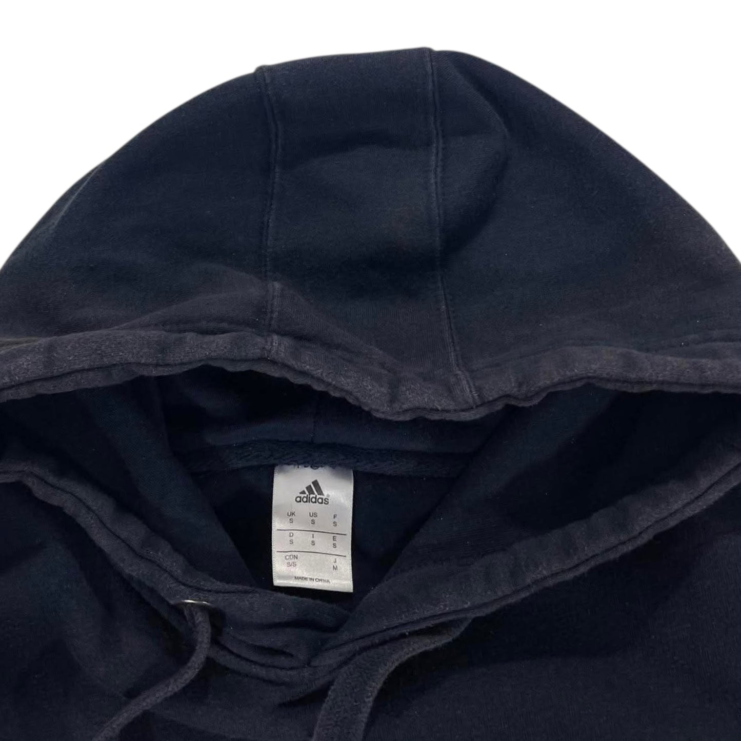 FADED ADIDAS NAVY BLUE HOODIE WITH EMBROIDERED LOGO (S-M)