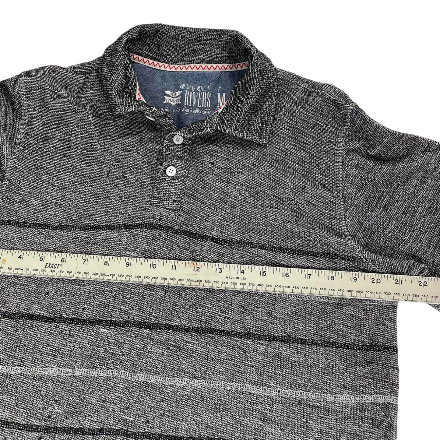 VINTAGE RIVERS GREY STRIPED LONG SLEEVE POLO SHIRT (M)