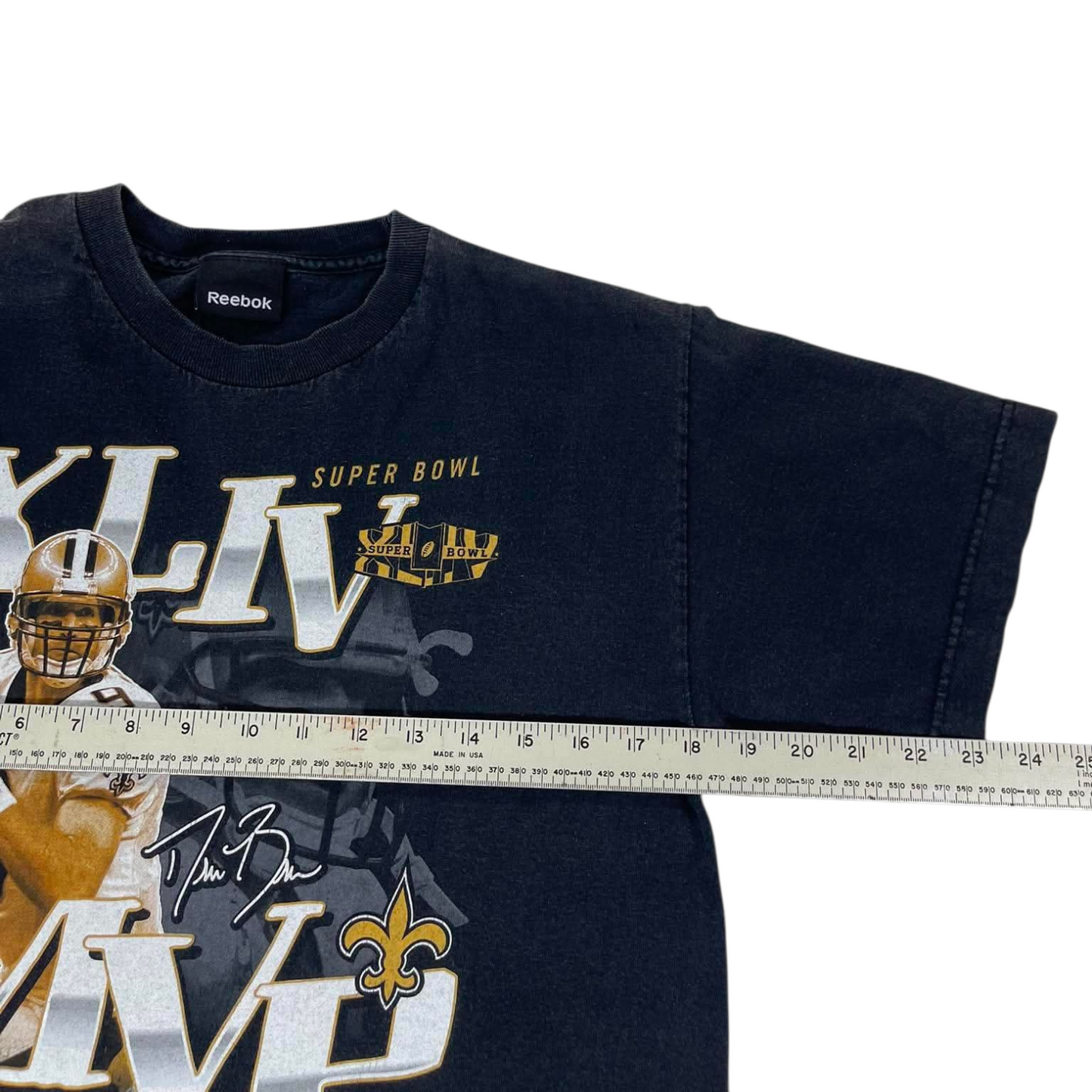 VINTAGE REEBOK DREW BREES SUPER BOWL XLIV MVP BLACK TEE ( S-M)