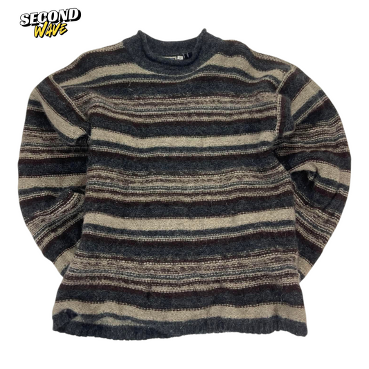 90s BLUE EARTH STRIPED WOOL SWEATER (M)