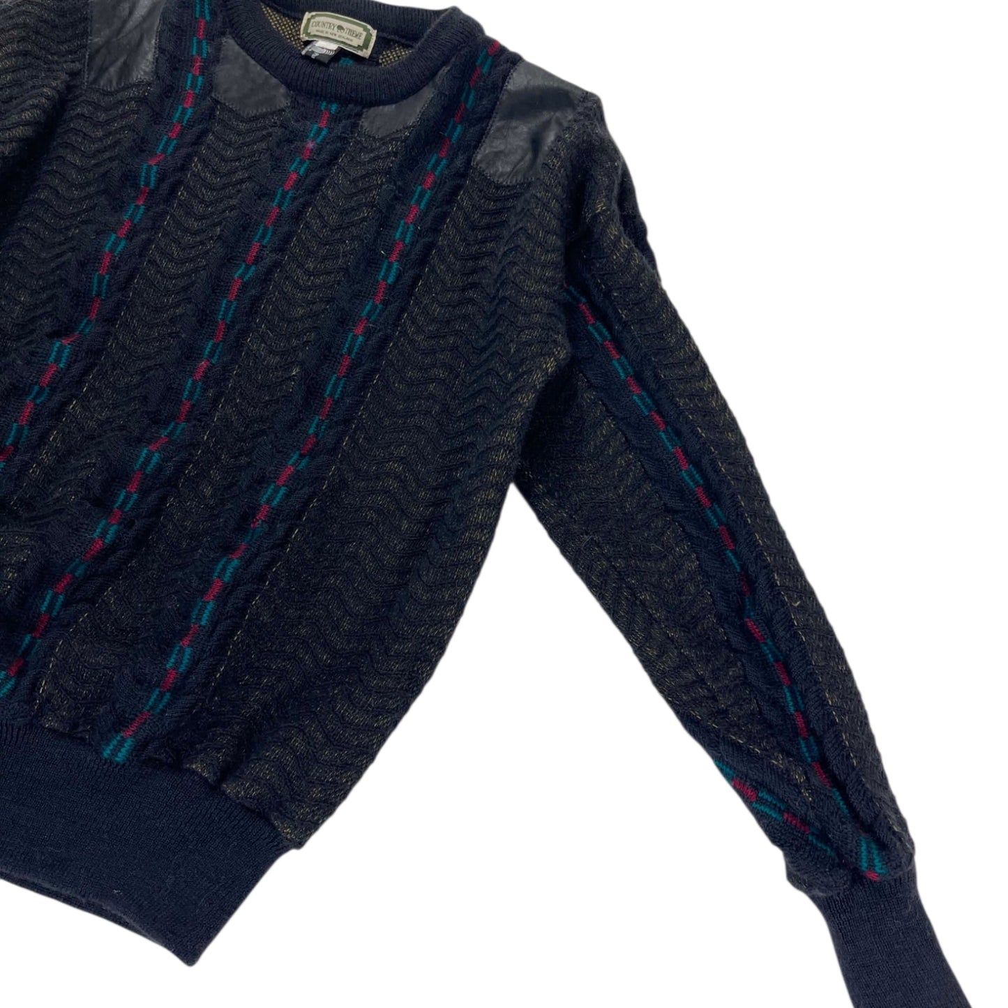 90S COUNTRY THEME PURE WOOL BLACK KNIT SWEATER (M)