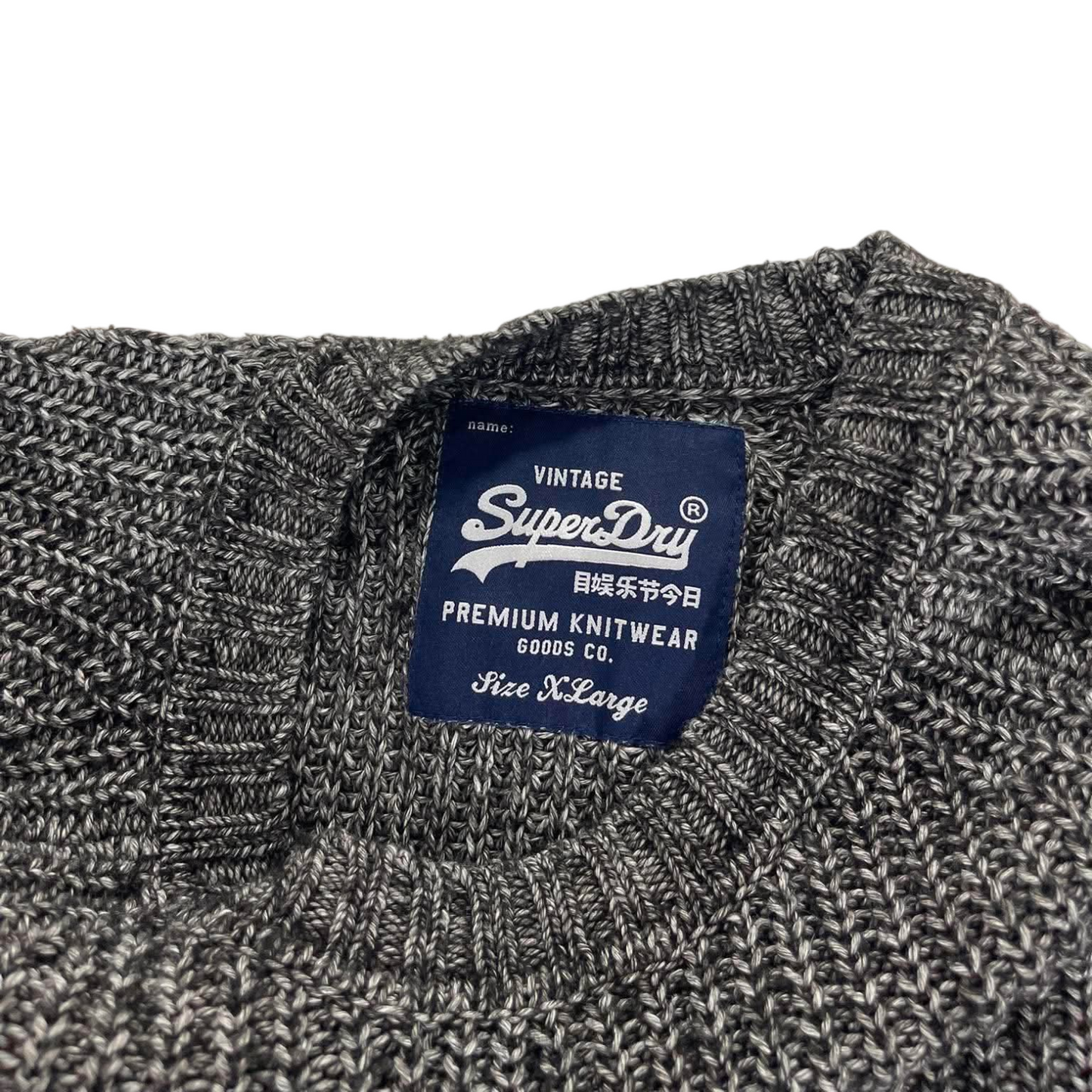 VINTAGE SUPERDRY GREY KNIT JUMPER (L)