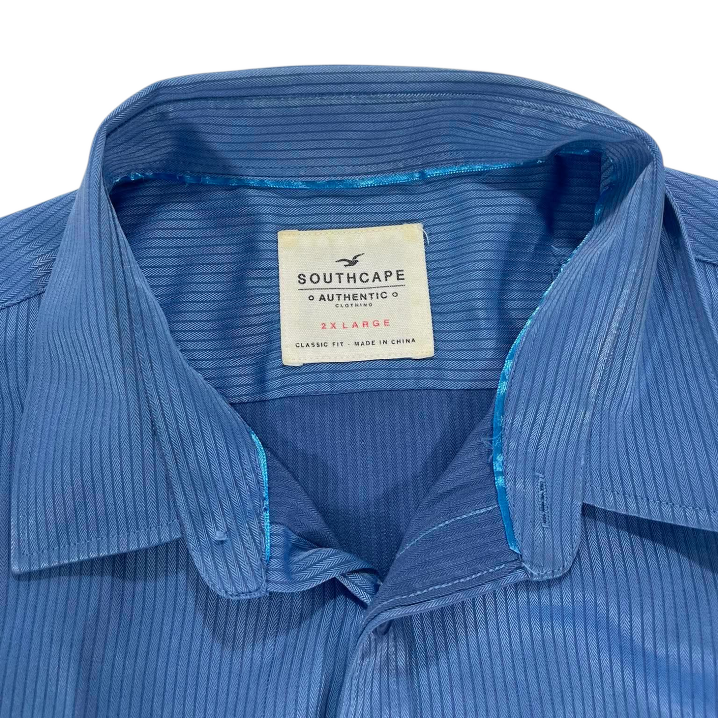 VINTAGE SOUTH CAPE BLUE STRIPED BUTTON UP SHIRT (XXL)