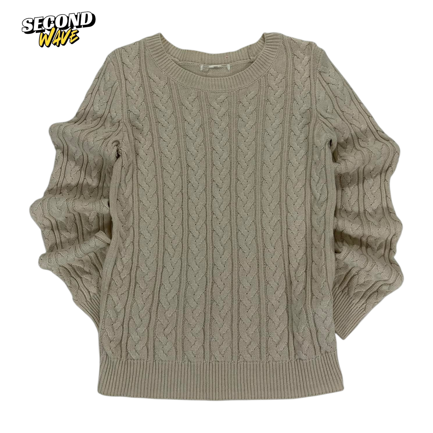 VINTAGE CREAM CABLE KNIT SWEATER (S)