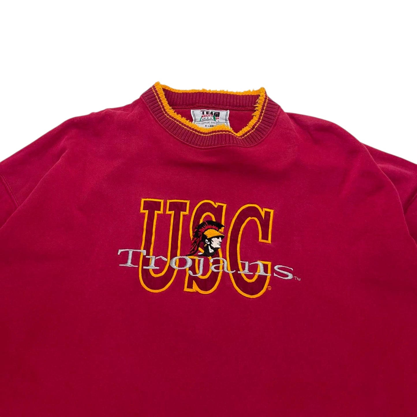 90S USC TROJANS EMBROIDERED RED CREWNECK (XL)