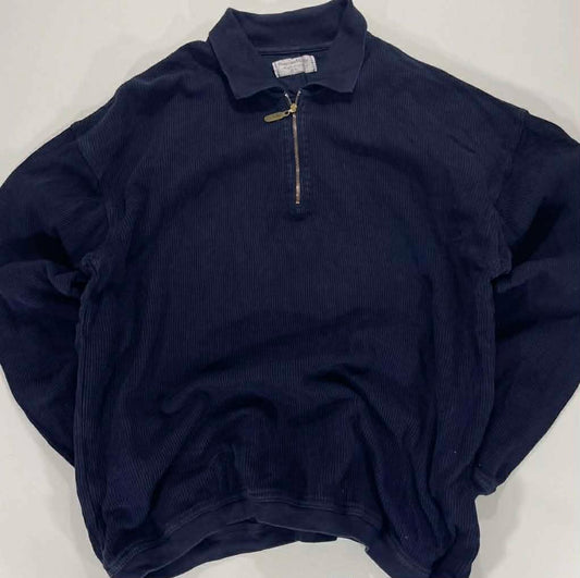 HEAVY MATERIAL PETRONA MILLER NAVY BLUE QUARTER ZIP JUMPER MADE IN NZ (L)