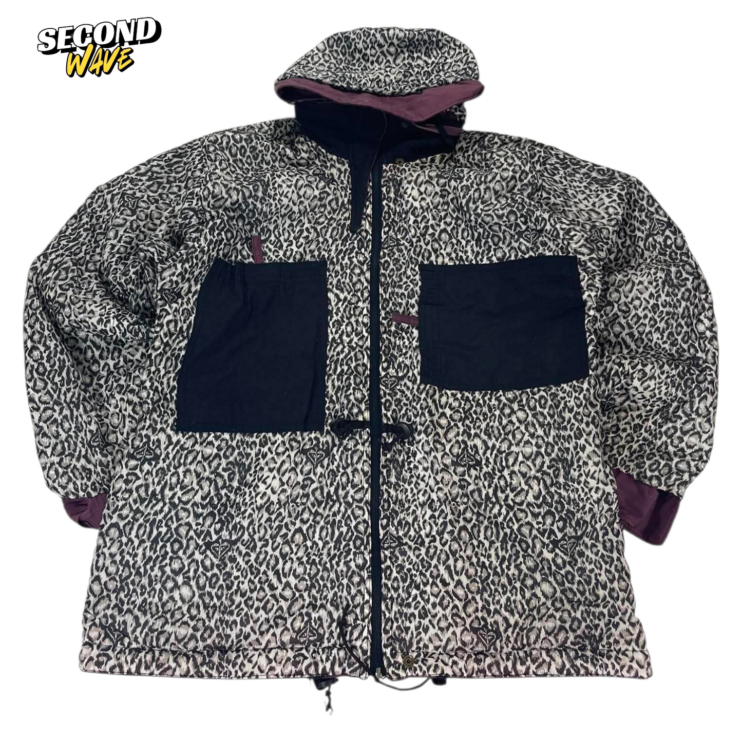 VINTAGE 2 in 1 QUICKSILVER LEOPARD PRINT SNOWBOARD REVERSIBLE JACKET (L)