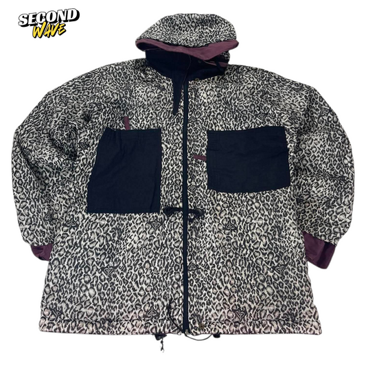 VINTAGE 2 in 1 QUICKSILVER LEOPARD PRINT SNOWBOARD REVERSIBLE JACKET (L)